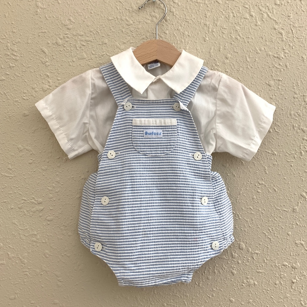 Vintage Overalls and Button Down Layette Set
